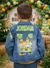 Safari Wild One Denim Jacket, Personalized 1st Birthday Outfit