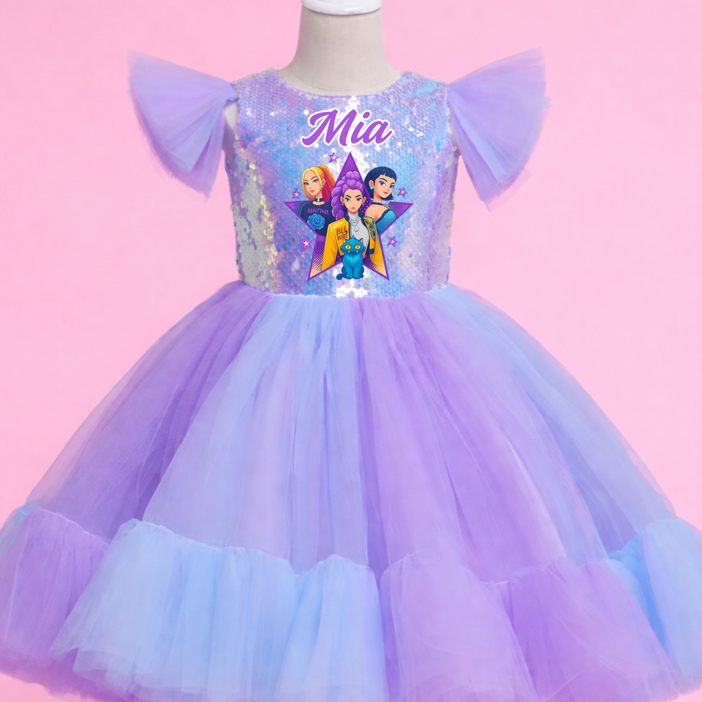 K-Pop Demon Hunters Birthday Dress for Girls with personalized glitter name