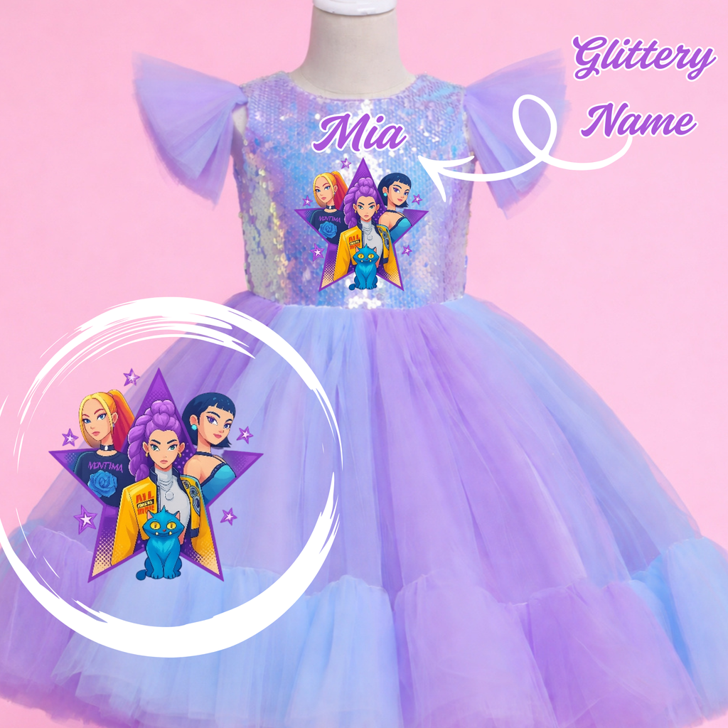 K-Pop Demon Hunters Birthday Dress for Girls with personalized glitter name