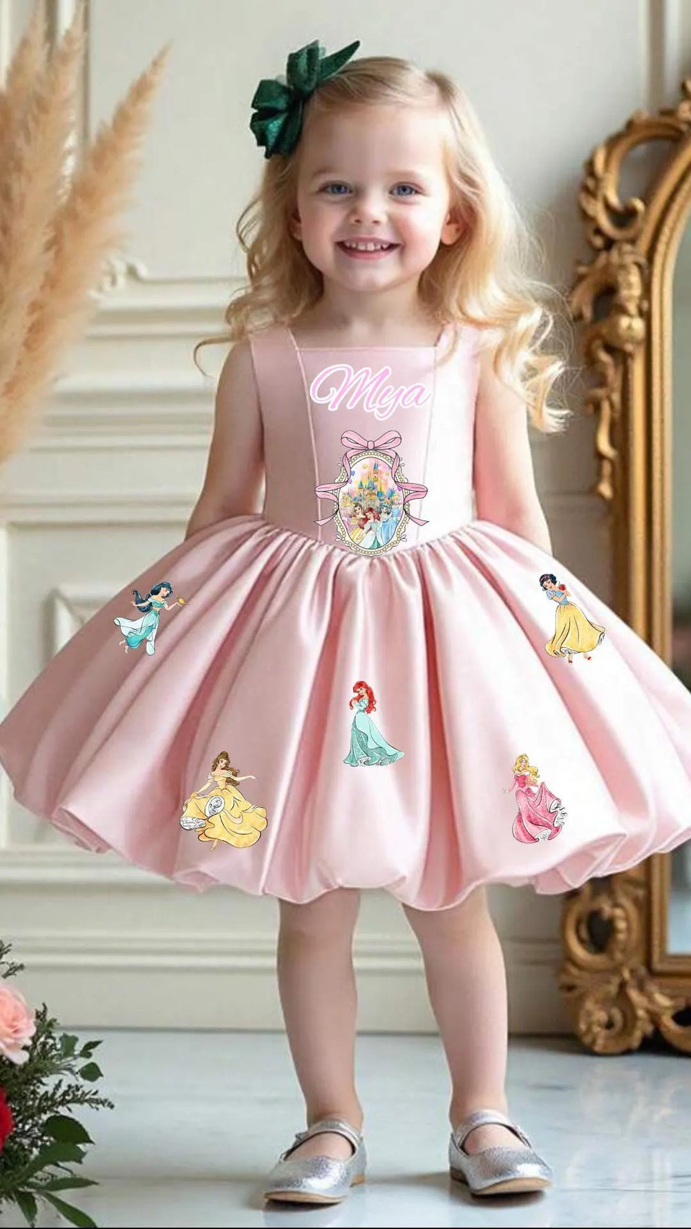 Custom Princess Birthday Dress with personalized glitter name for girls