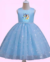 Personalized Blue Puppy Birthday Dress for Girls | Custom Kids Party Outfit