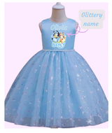 Personalized Blue Puppy Birthday Dress for Girls | Custom Kids Party Outfit