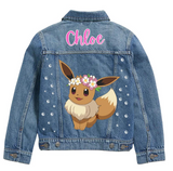 Custom Eevee and Pikachu Denim Jacket for Kids with personalized name