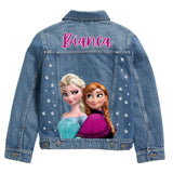 Frozen Princess Custom Denim Jacket Elsa, Anna and Olaf.