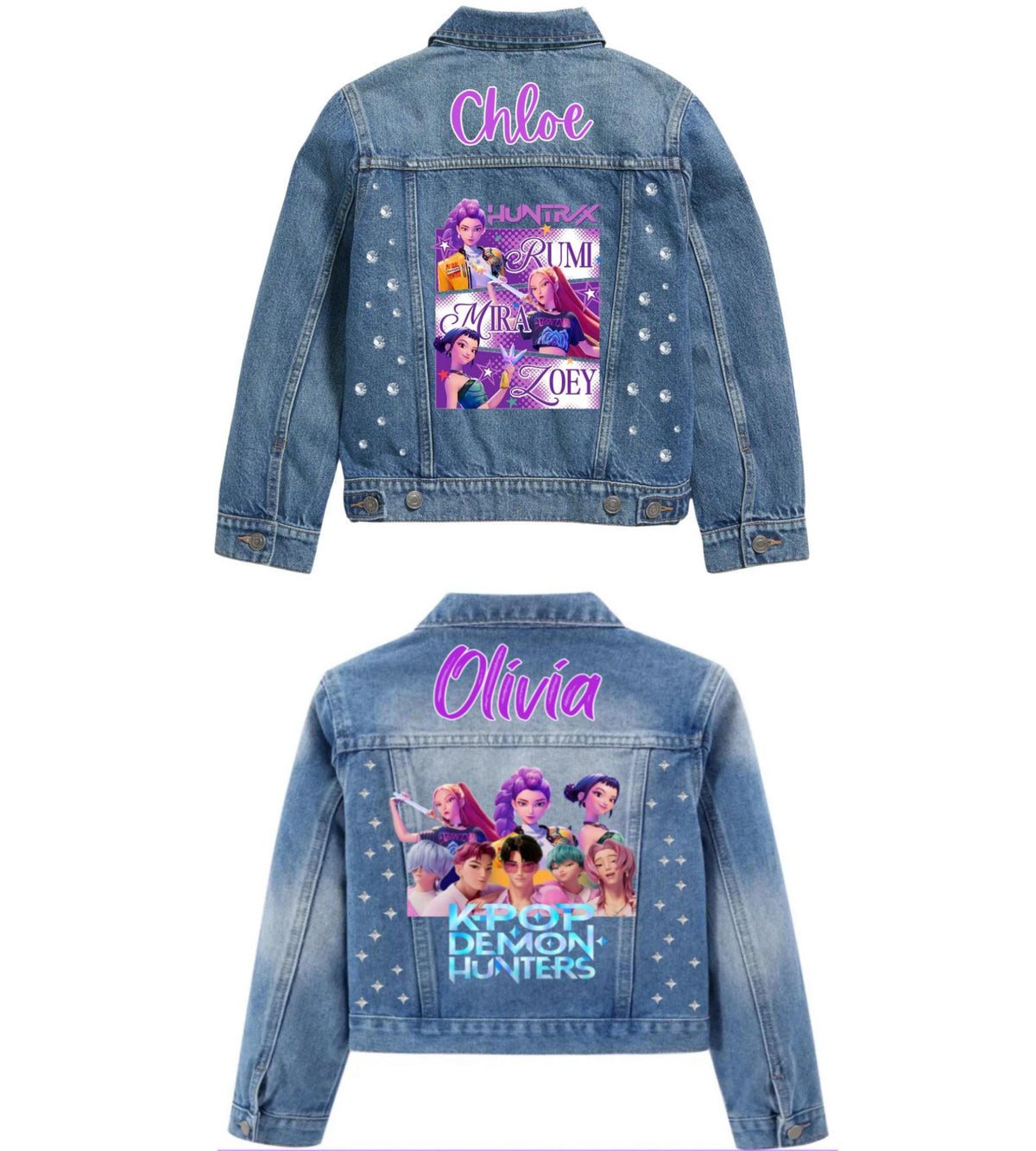 K-Pop Demon Hunters Denim Jacket with custom glitter name