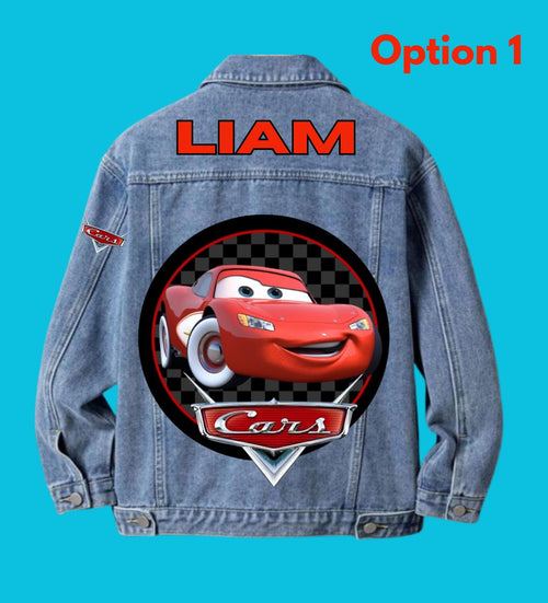 Custom Cars Denim Jacket for Kids with personalized name