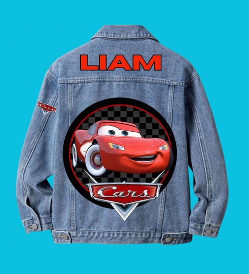 Custom Cars Denim Jacket for Kids with personalized name