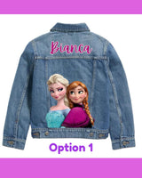 Frozen Princess Custom Denim Jacket Elsa, Anna and Olaf.