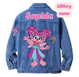 Custom Denim Jacket Elmo Sesame Street , Elmo and Friends, Gabby Cadabby Personalised Handcrafted.