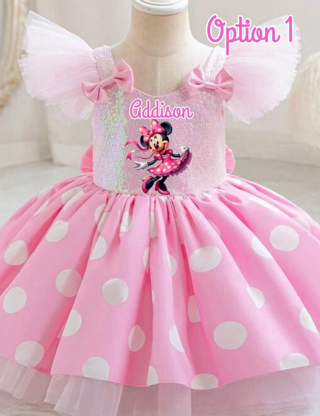 Minnie Mouse Birthday Dress for Kids with personalized glitter name
