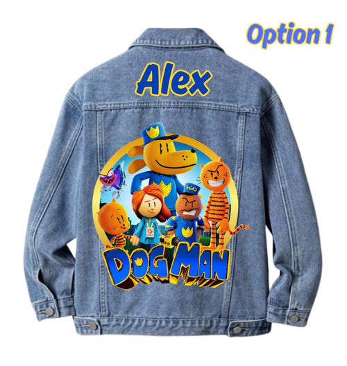 Custom Dog Man Denim Jacket for Kids with personalized name