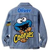 Custom Denim Jacket Elmo Sesame Street , Elmo and Friends, Gabby Cadabby Personalised Handcrafted.