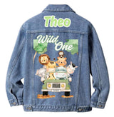 Safari Wild One Denim Jacket, Personalized 1st Birthday Outfit