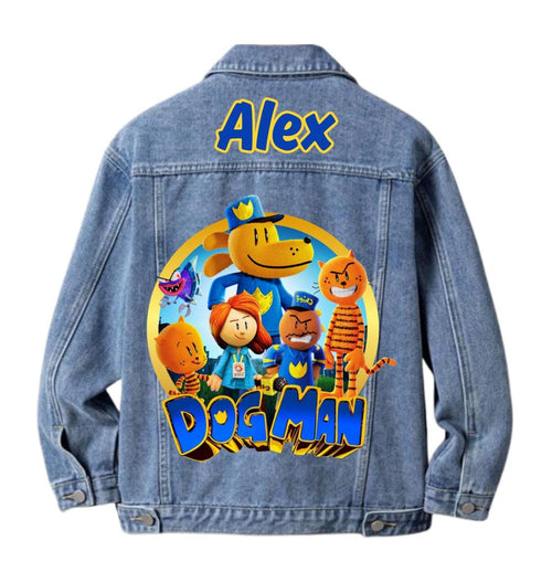 Custom Dog Man Denim Jacket for Kids with personalized name