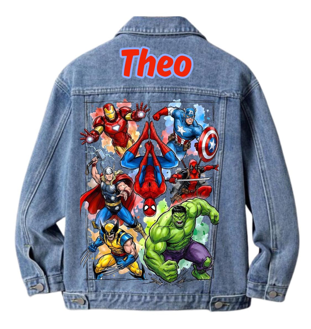 Superhero Denim Jacket for Kids with personalized name