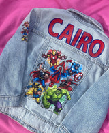 Superhero Denim Jacket for Kids Personalized Name, Superhero Birthday Gift.