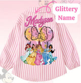 Princess Custom Name Shirt for Girls, Disney Inspired Button Up, Kids Birthday Outfit, Cute Princess Party Shirt
