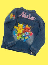 Custom Pikachu  Denim Jacket for Kids Personalised Name Jean Jacket, Pokémon Birthday Gift.