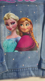 Frozen Princess Custom Denim Jacket Elsa, Anna and Olaf.