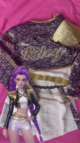 Girls K-Pop Inspired 3-Piece Outfit, Gold Stage Costume Set, Birthday party