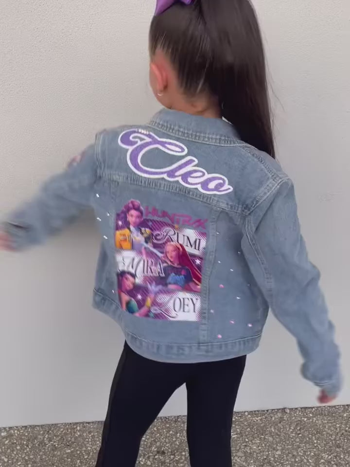 K-Pop Demon Hunters Denim Jacket with Custom Glitter Name